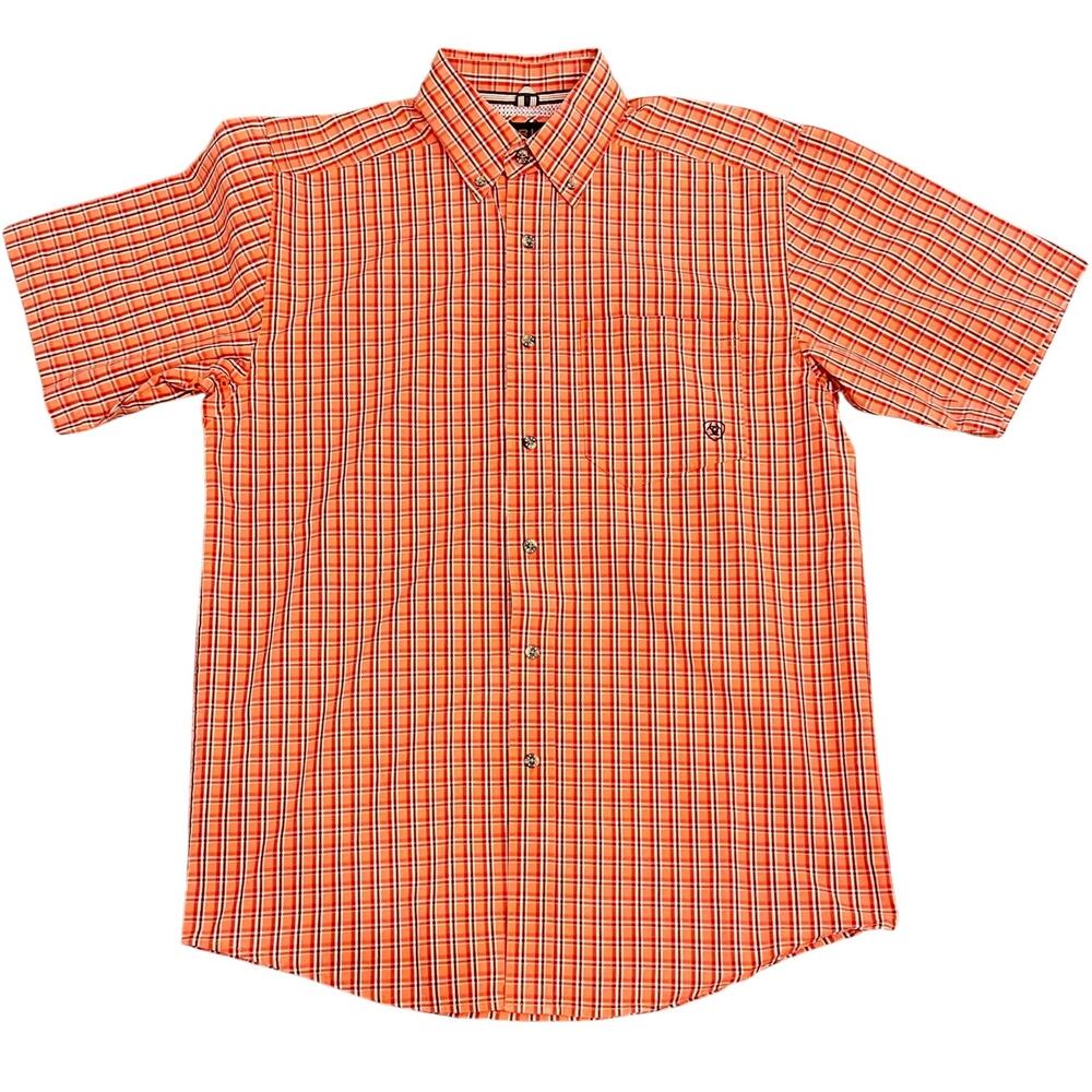 NEW ARIAT Pro Series Mens S Plaid Shirt Button Down Short Sleeve Western Rodeo